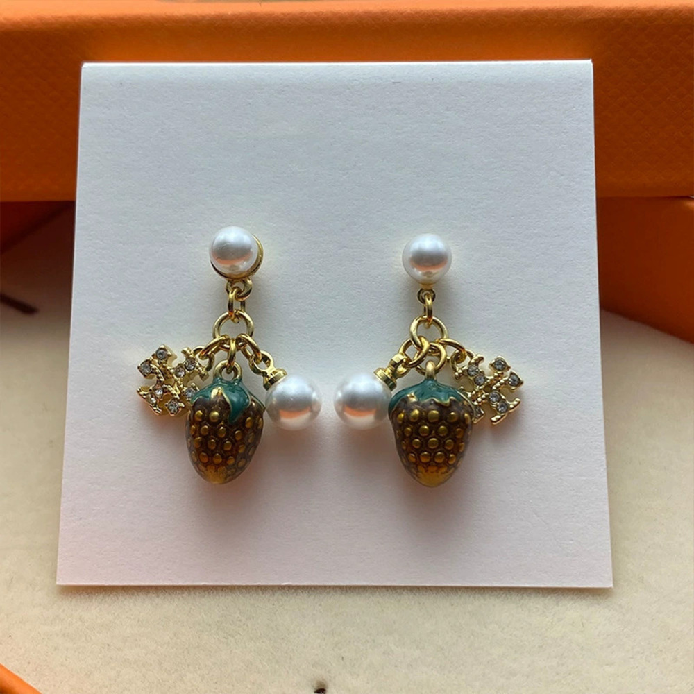 Tory Burch Gold Plated Double Strawberry Pearl Earrings